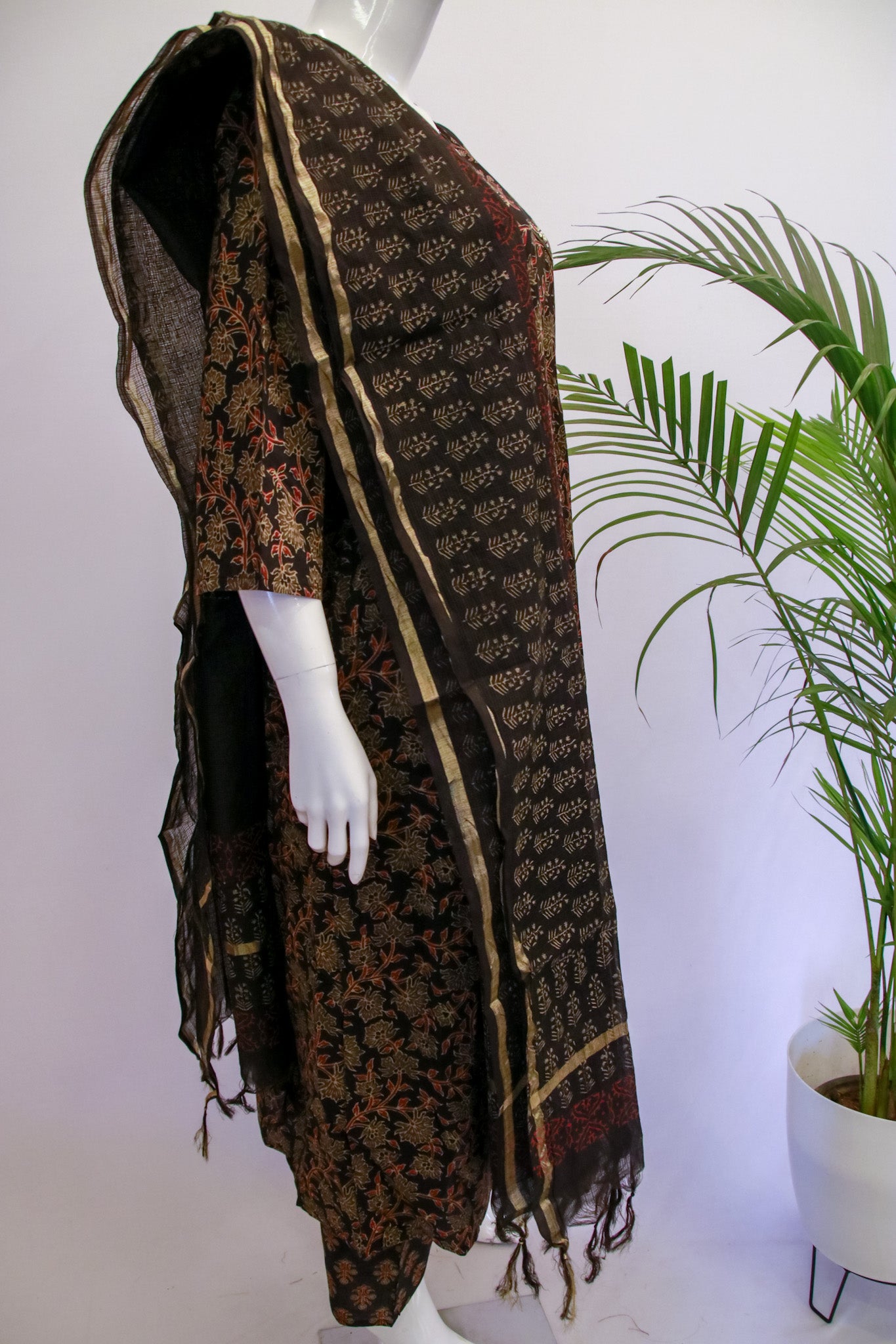 Black Cotton Anarkali Dupatta Set