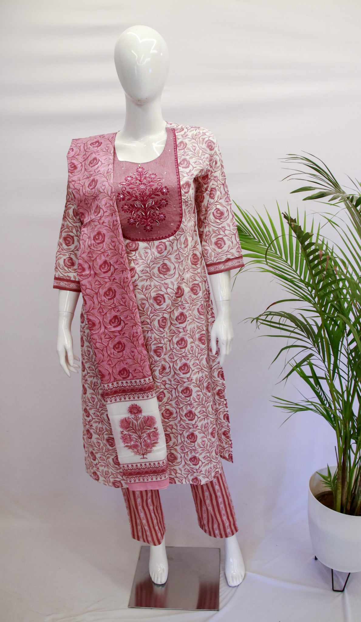 Pink Cotton Dupatta Set