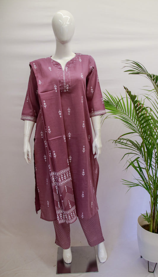 Cotton Lavender Dupatta Set