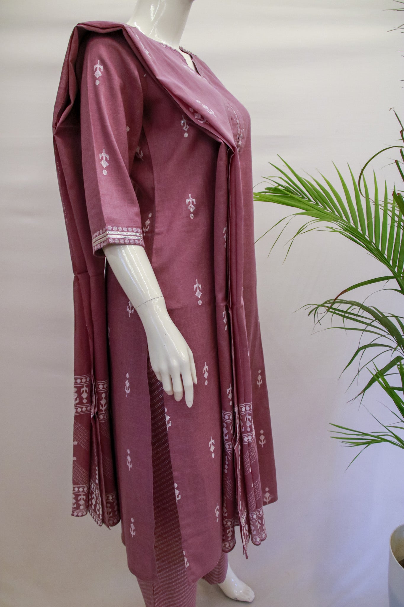 Cotton Lavender Dupatta Set