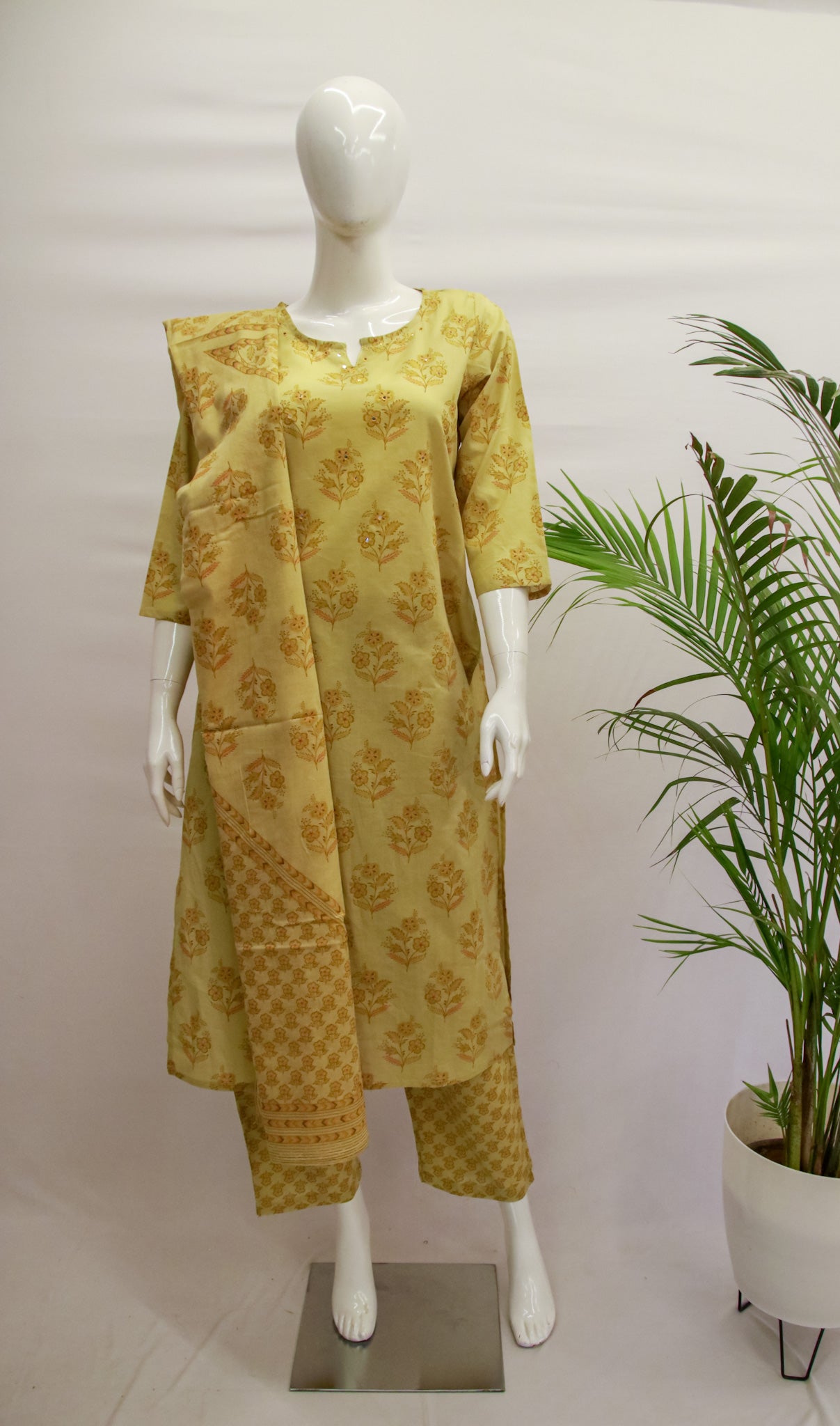 Mustard Cotton Dupatta Set