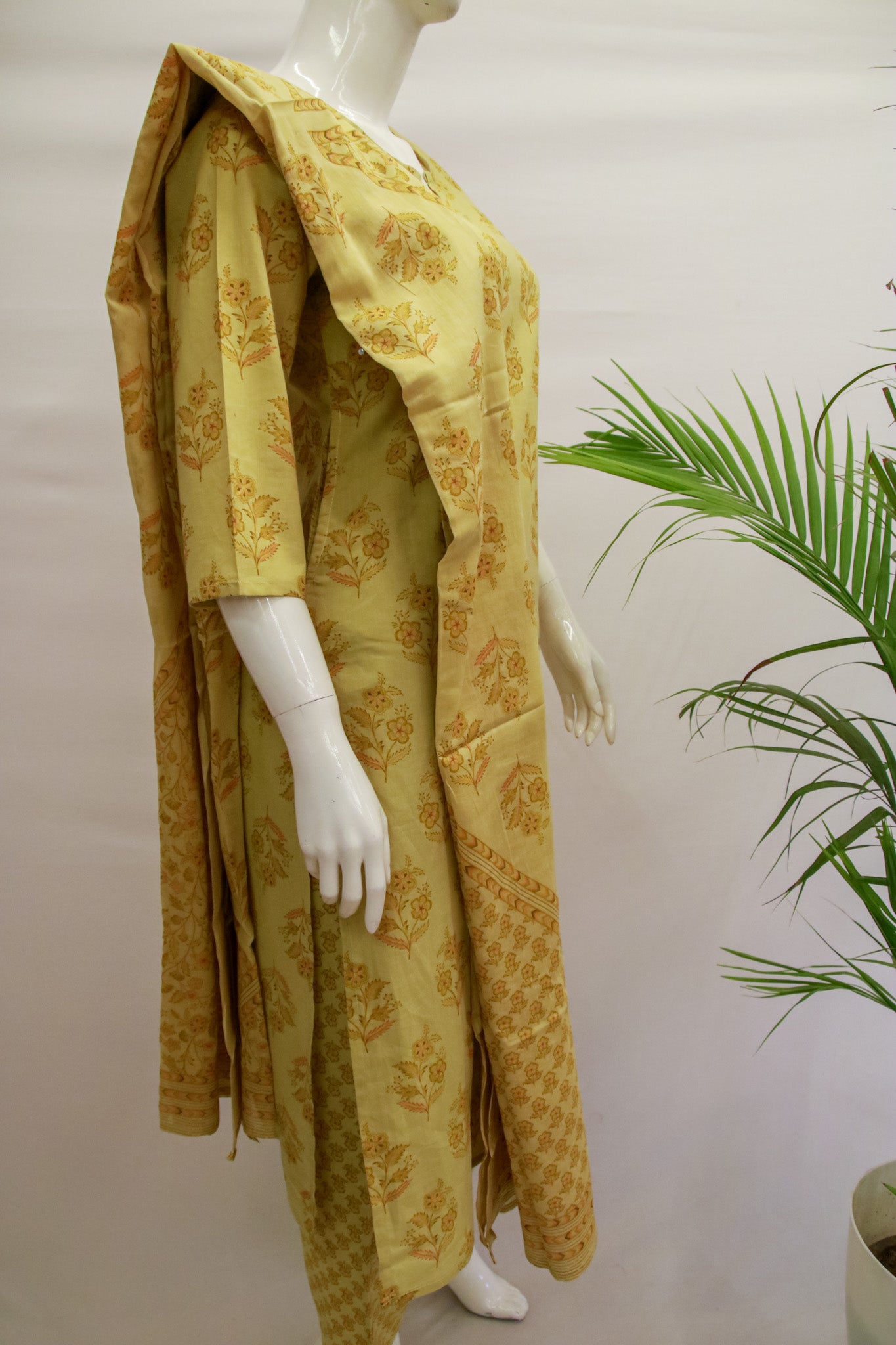 Mustard Cotton Dupatta Set