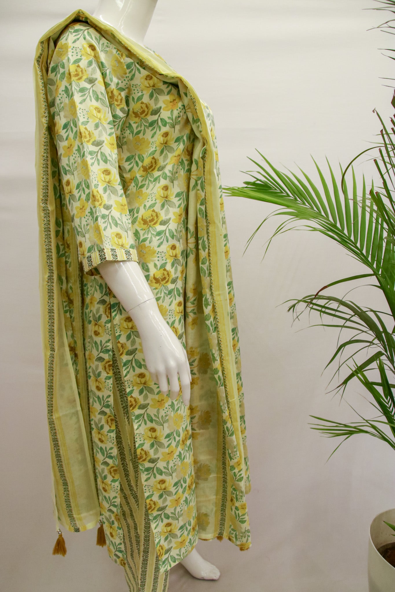 Light Yellow Cotton Dupatta Set