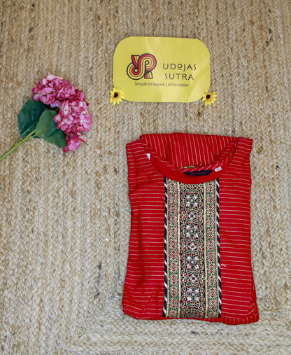 Red Floral Rayon Kurta Gown