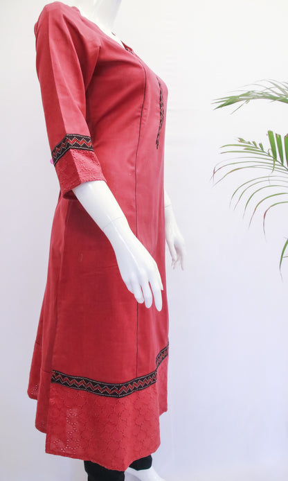 Flex Cotton Maroon Kurti