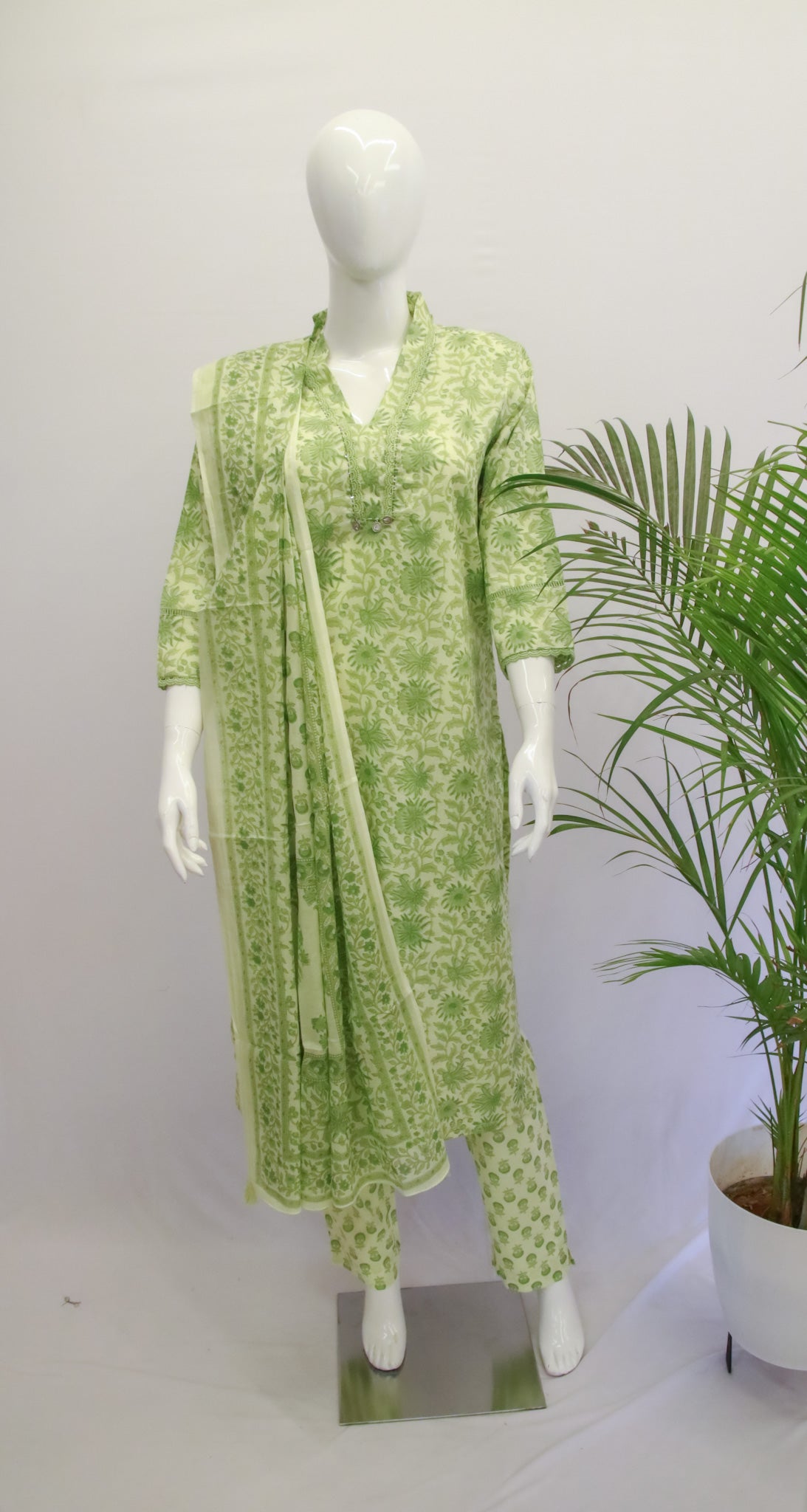 Cotton Light Green Dupatta Set