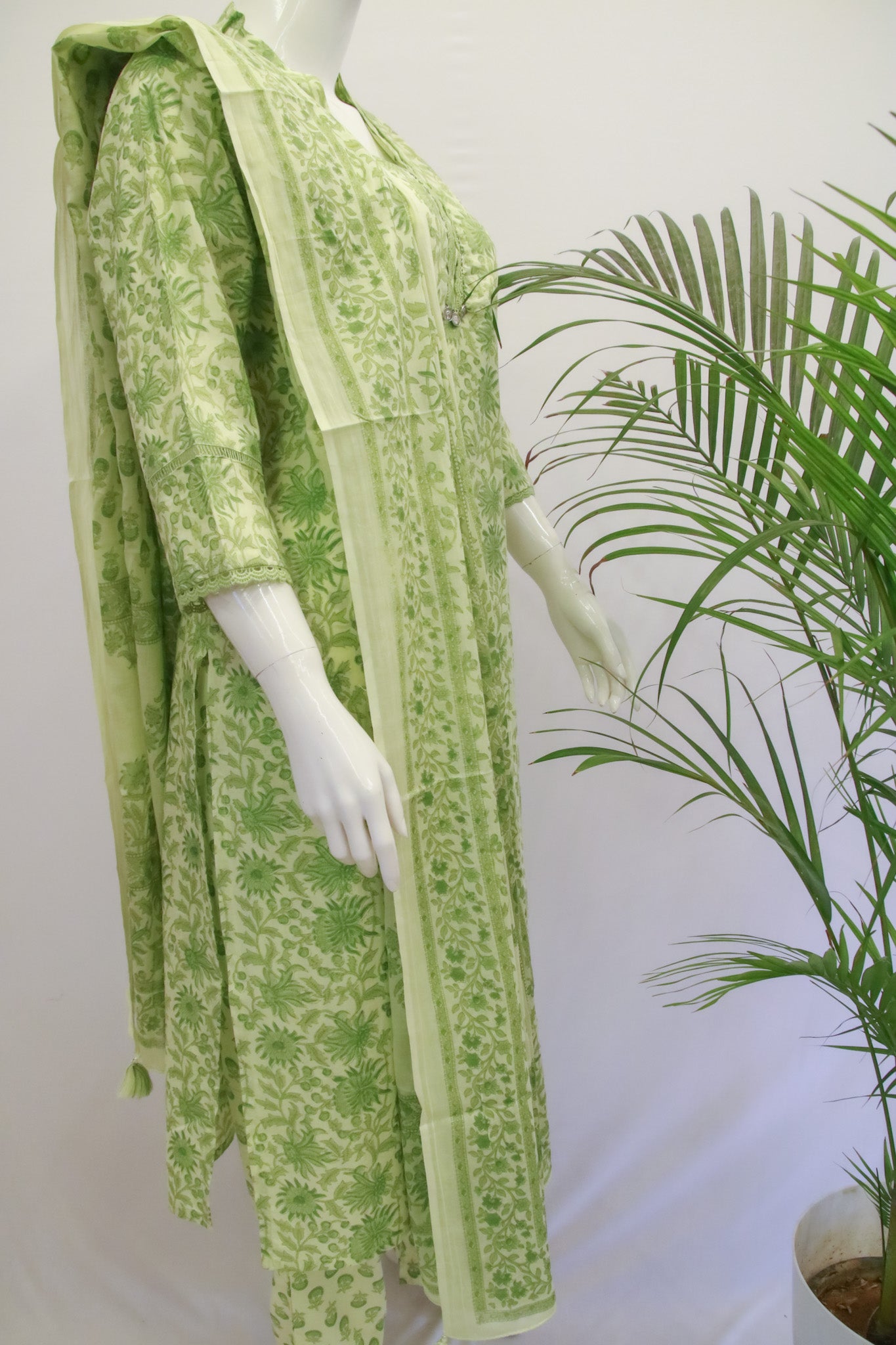 Cotton Light Green Dupatta Set