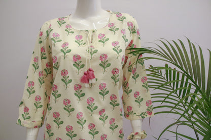 Cotton White Floral Dupatta Set