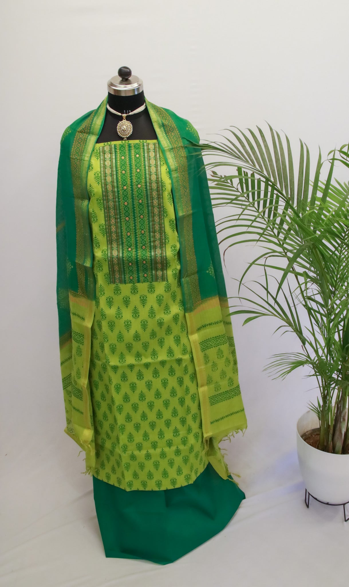 Green Cotton Dress Material