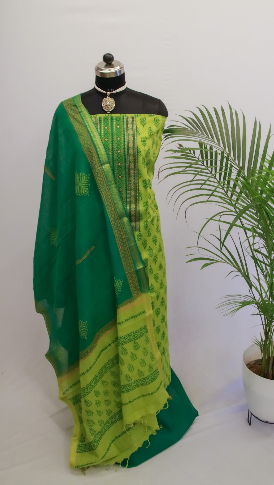 Green Cotton Dress Material