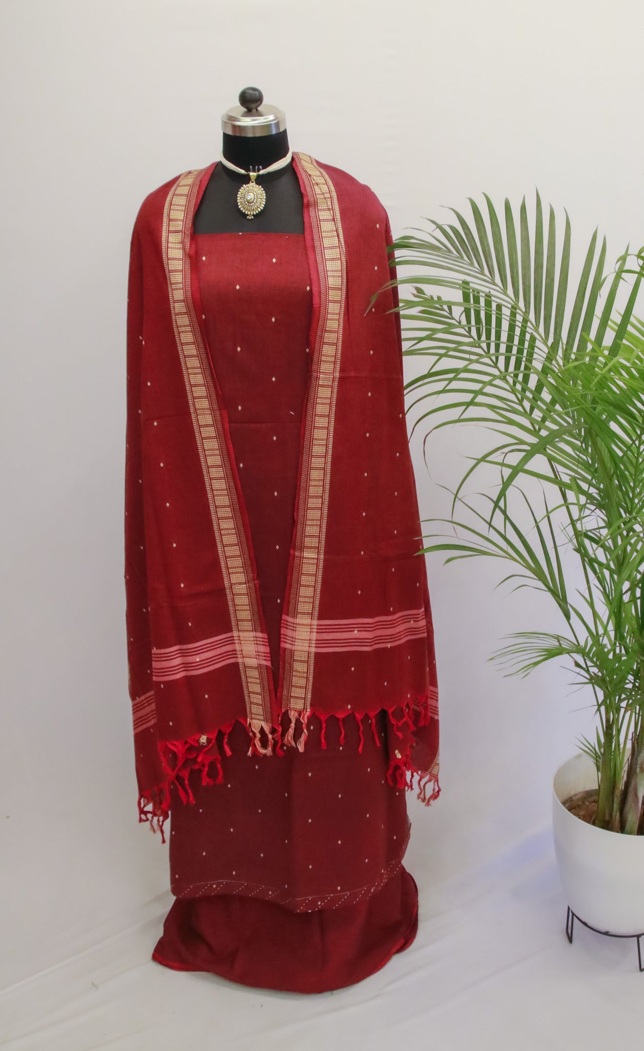 Handloom Dress Material - Maroon