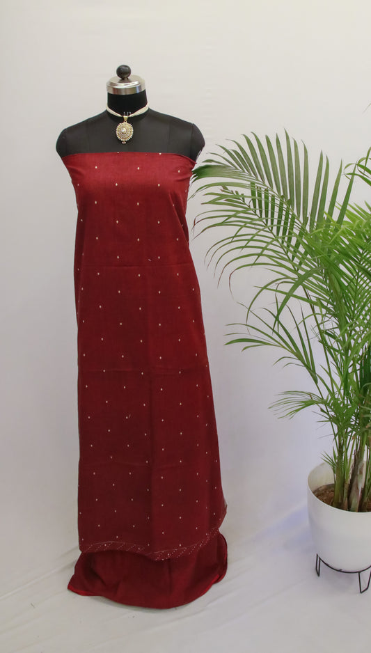 Handloom Dress Material - Maroon