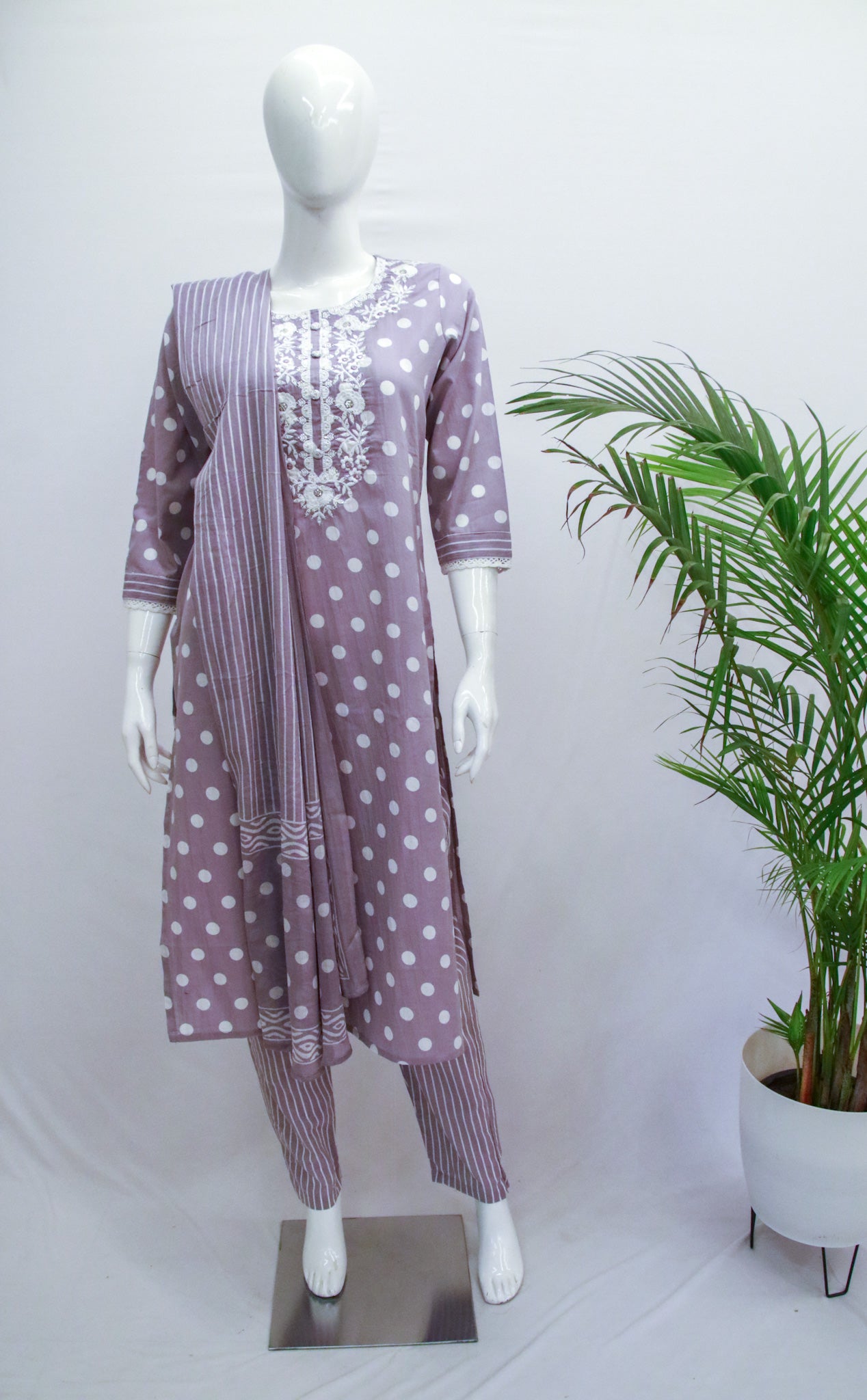 Purple Cotton Dupatta Set