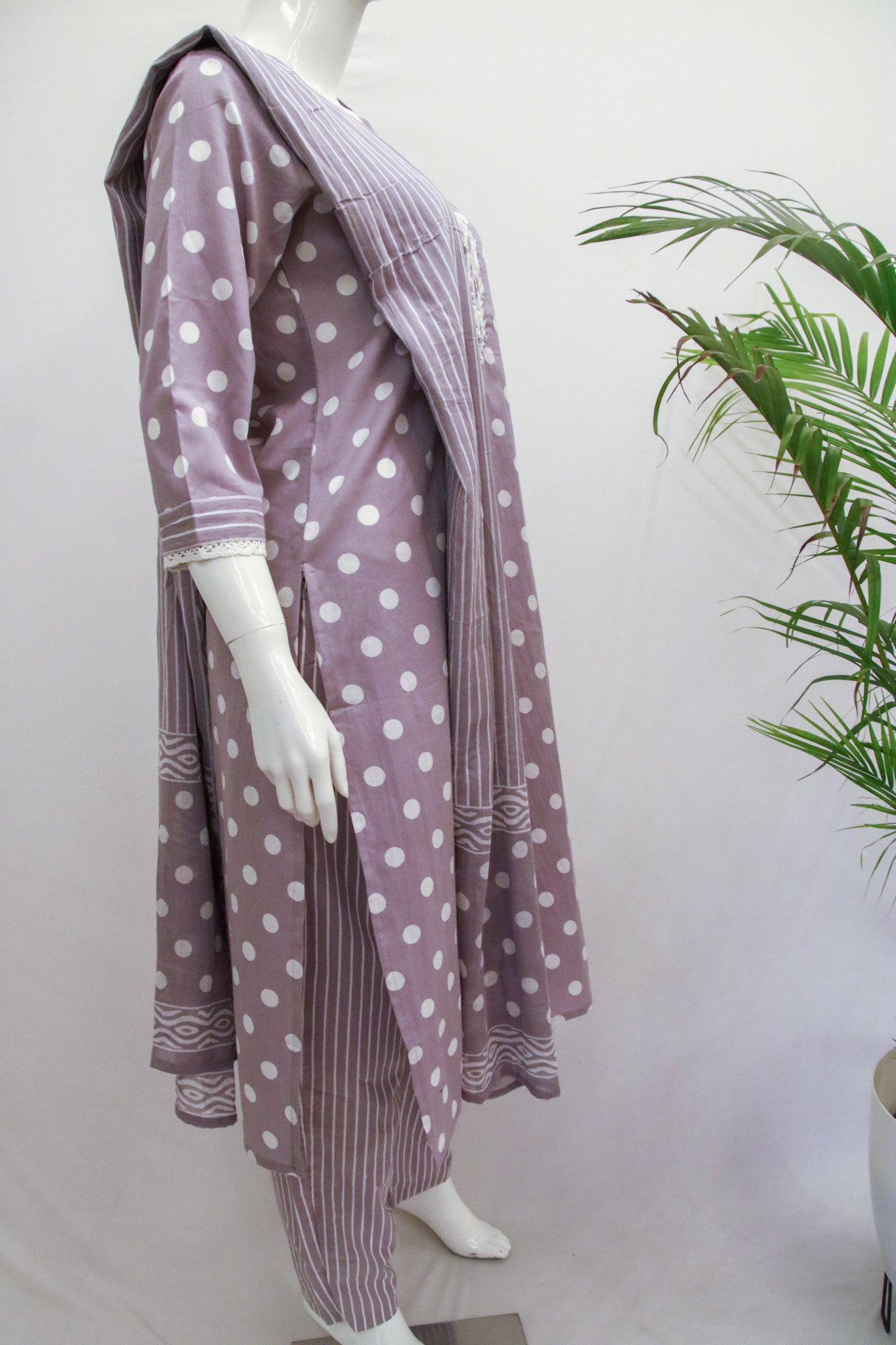 Purple Cotton Dupatta Set