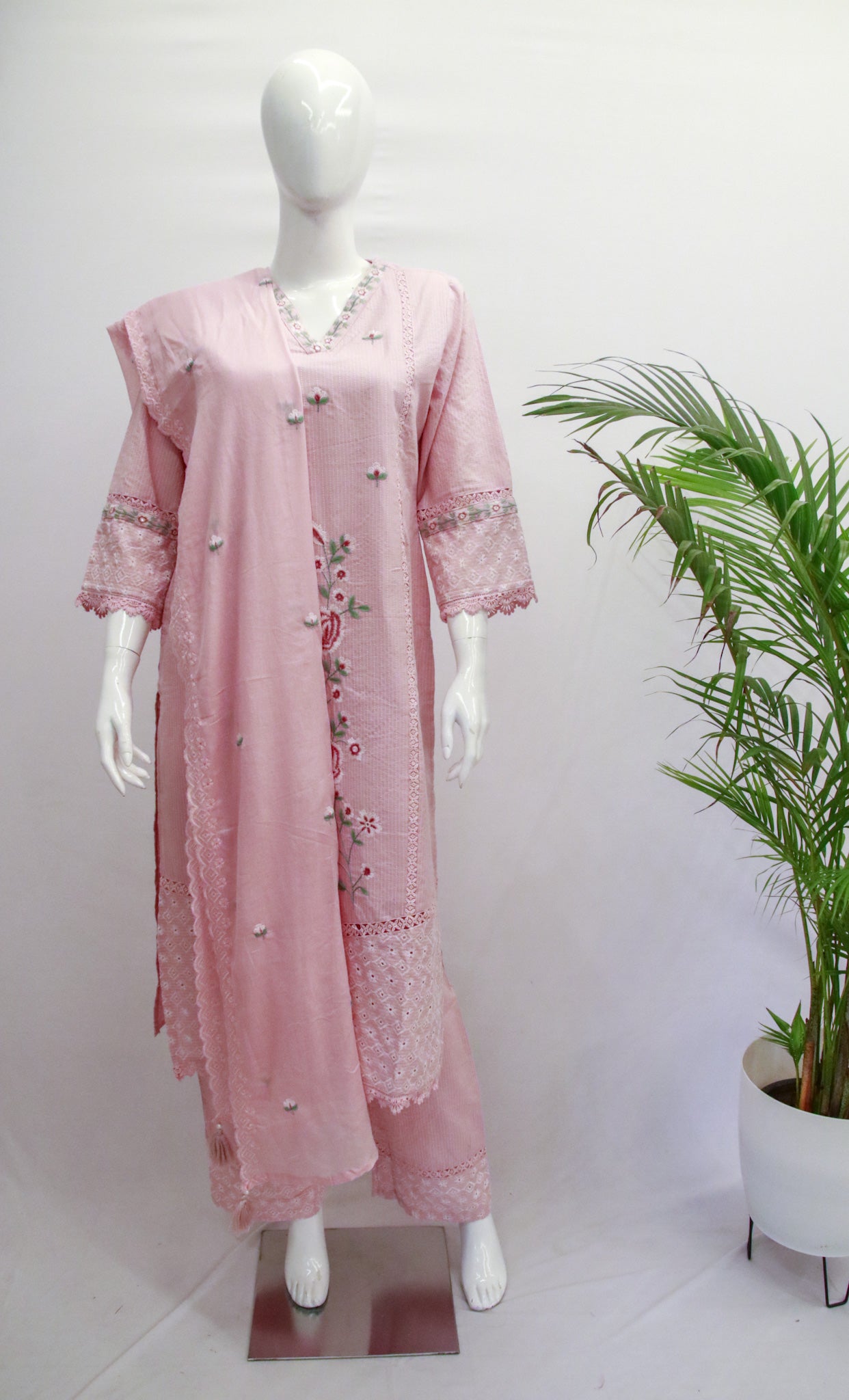 Cotton Pink Dupatta Set