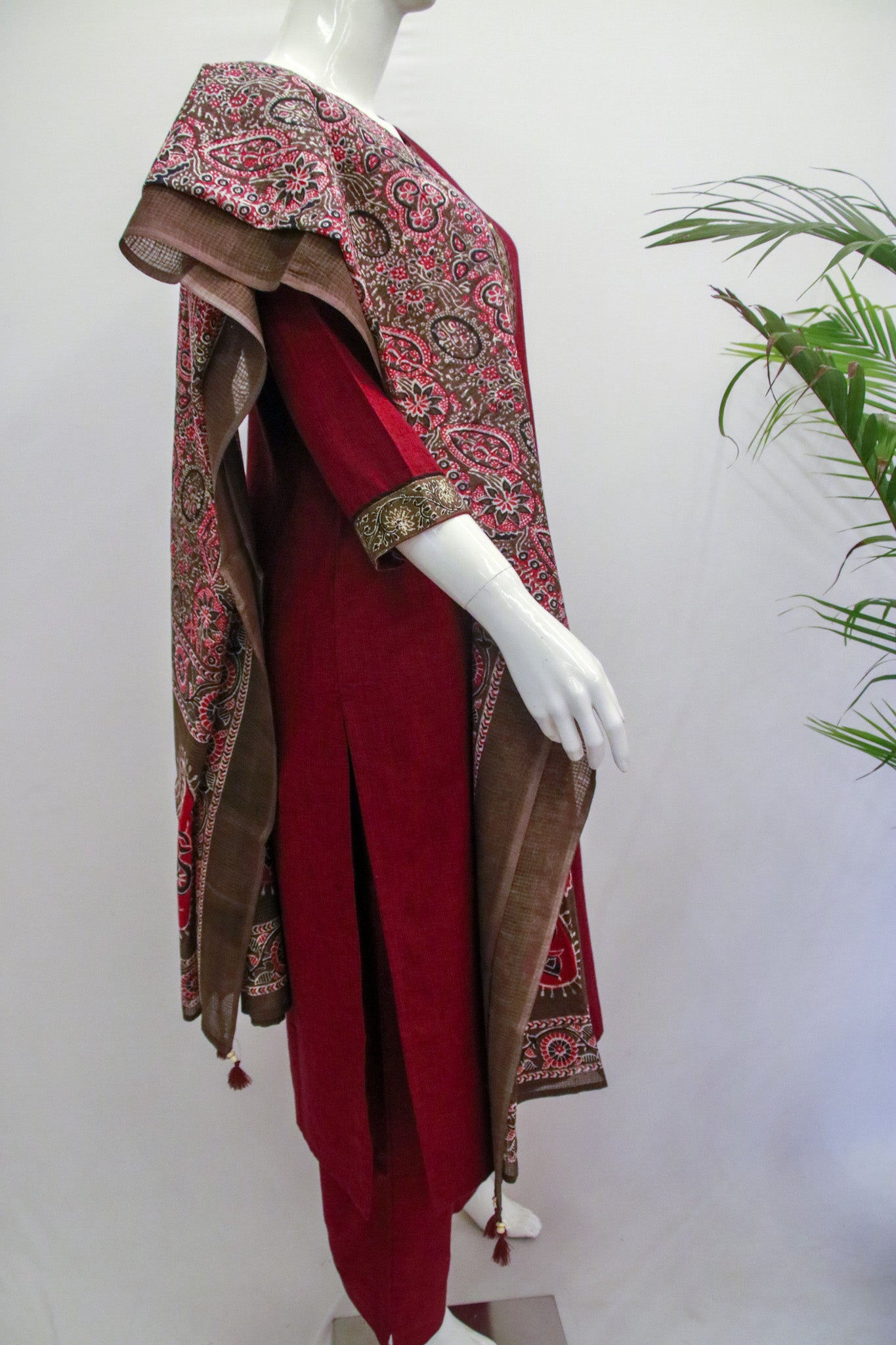 Marron Cotton Dupatta Set