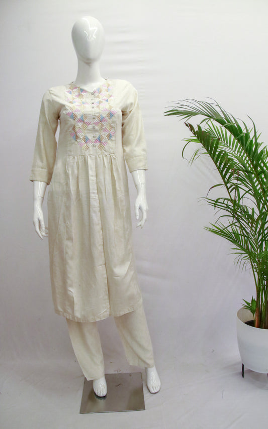 Cream Khadi Top and Pant Set