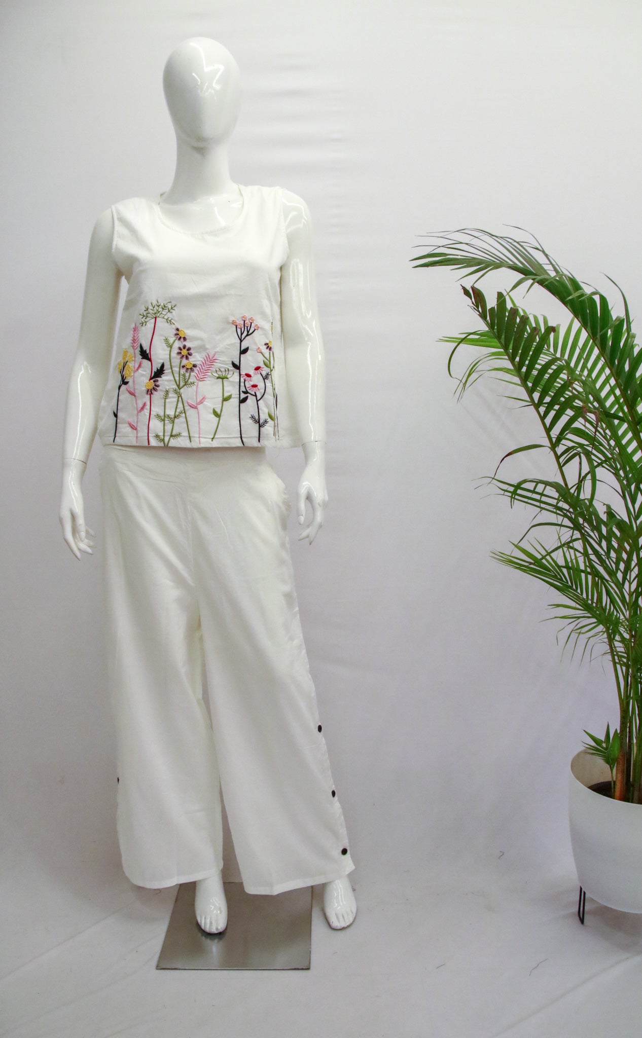 White Cotton Crop Top and Pant Set