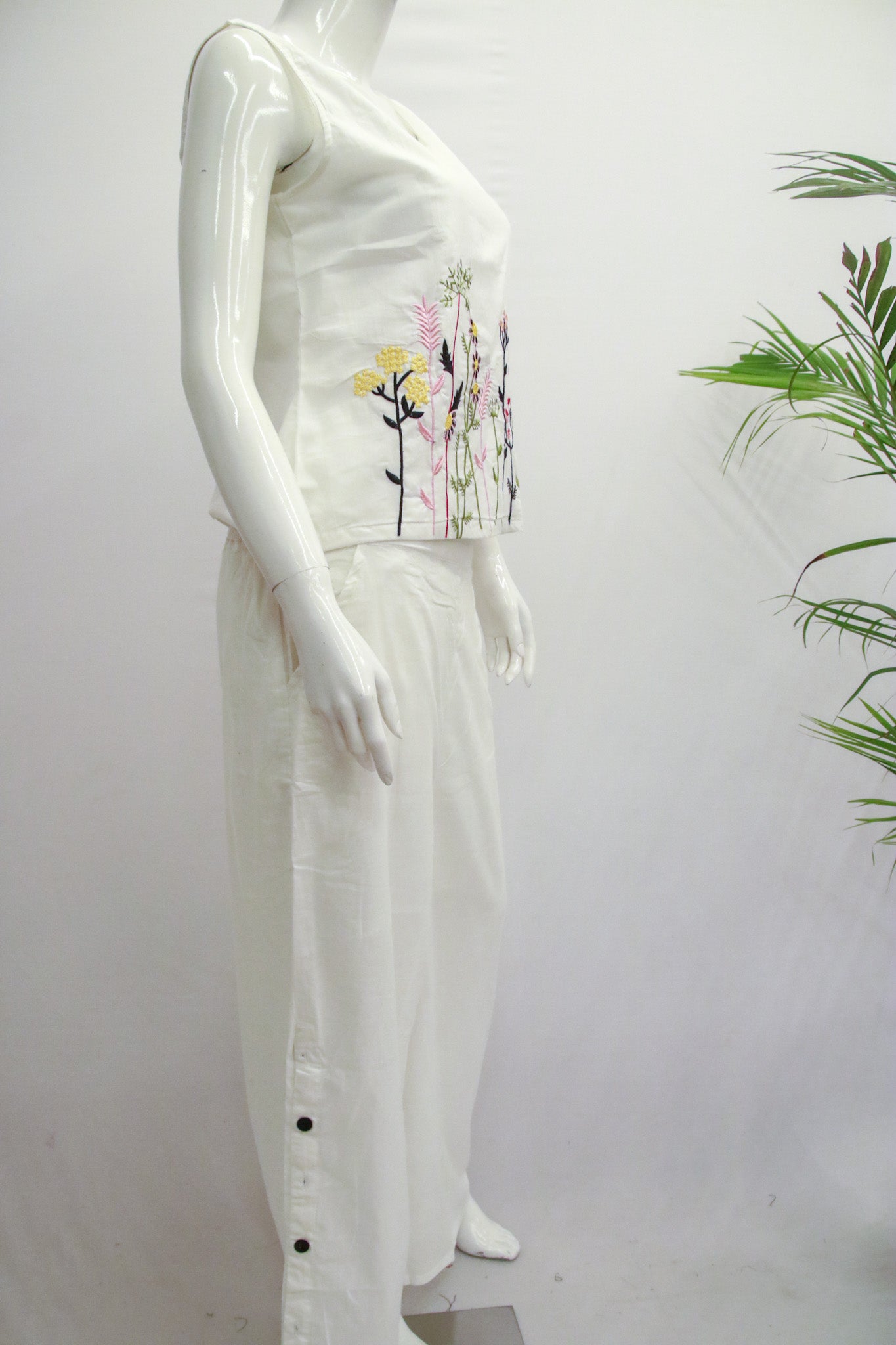 White Cotton Crop Top and Pant Set