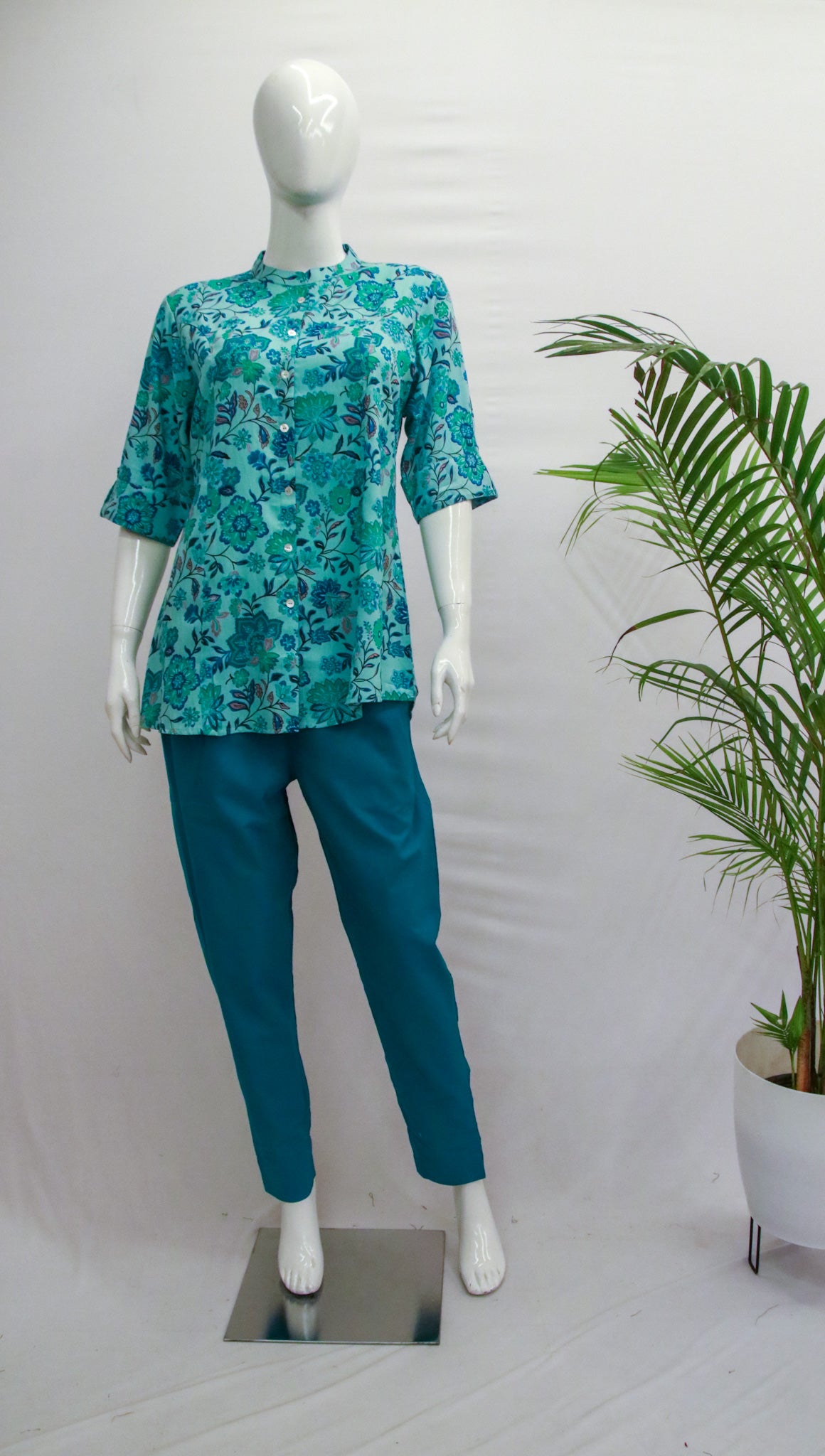 Cotton Sea Green Short Kurti