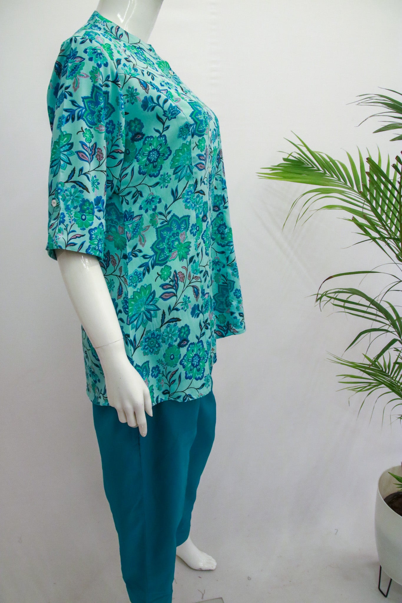 Cotton Sea Green Short Kurti