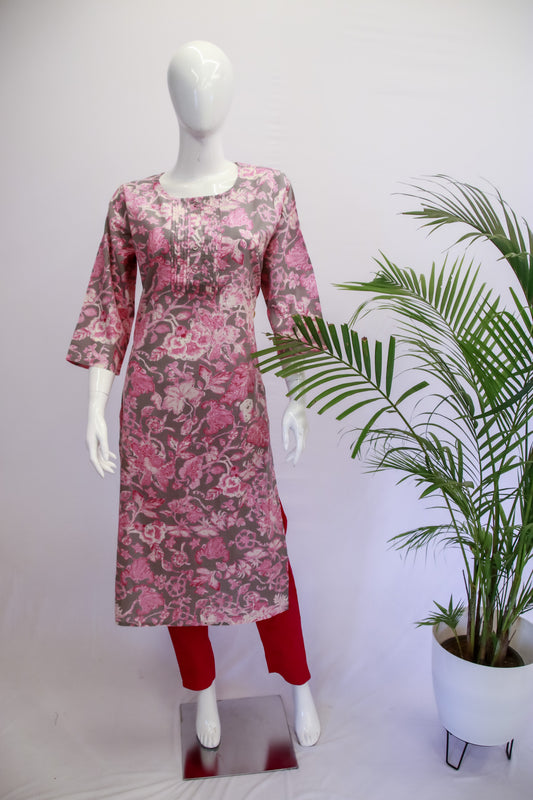 Cotton Grey and Pink  Kurti