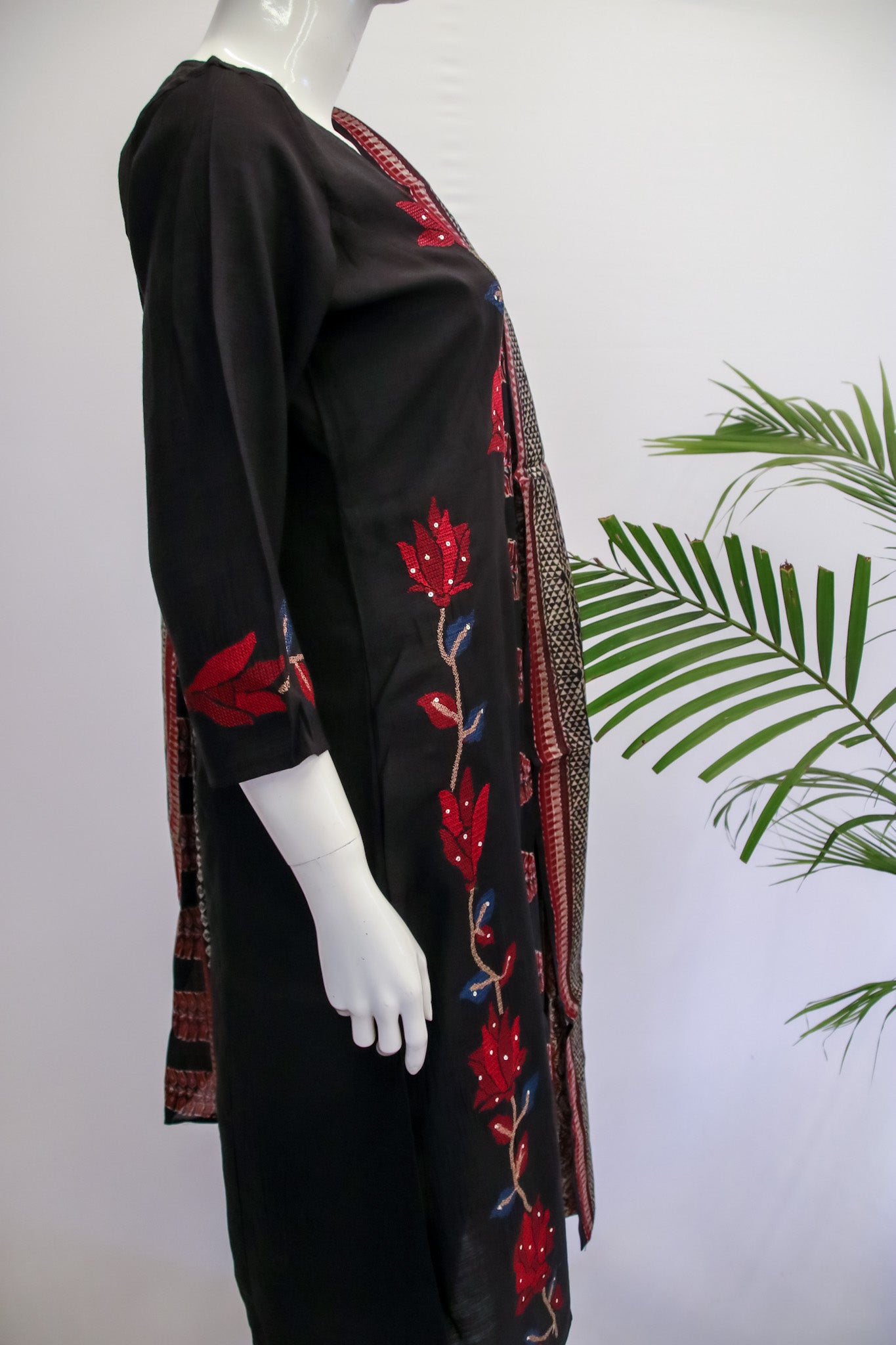 Black Muslin Cross Stitch Dupatta Set