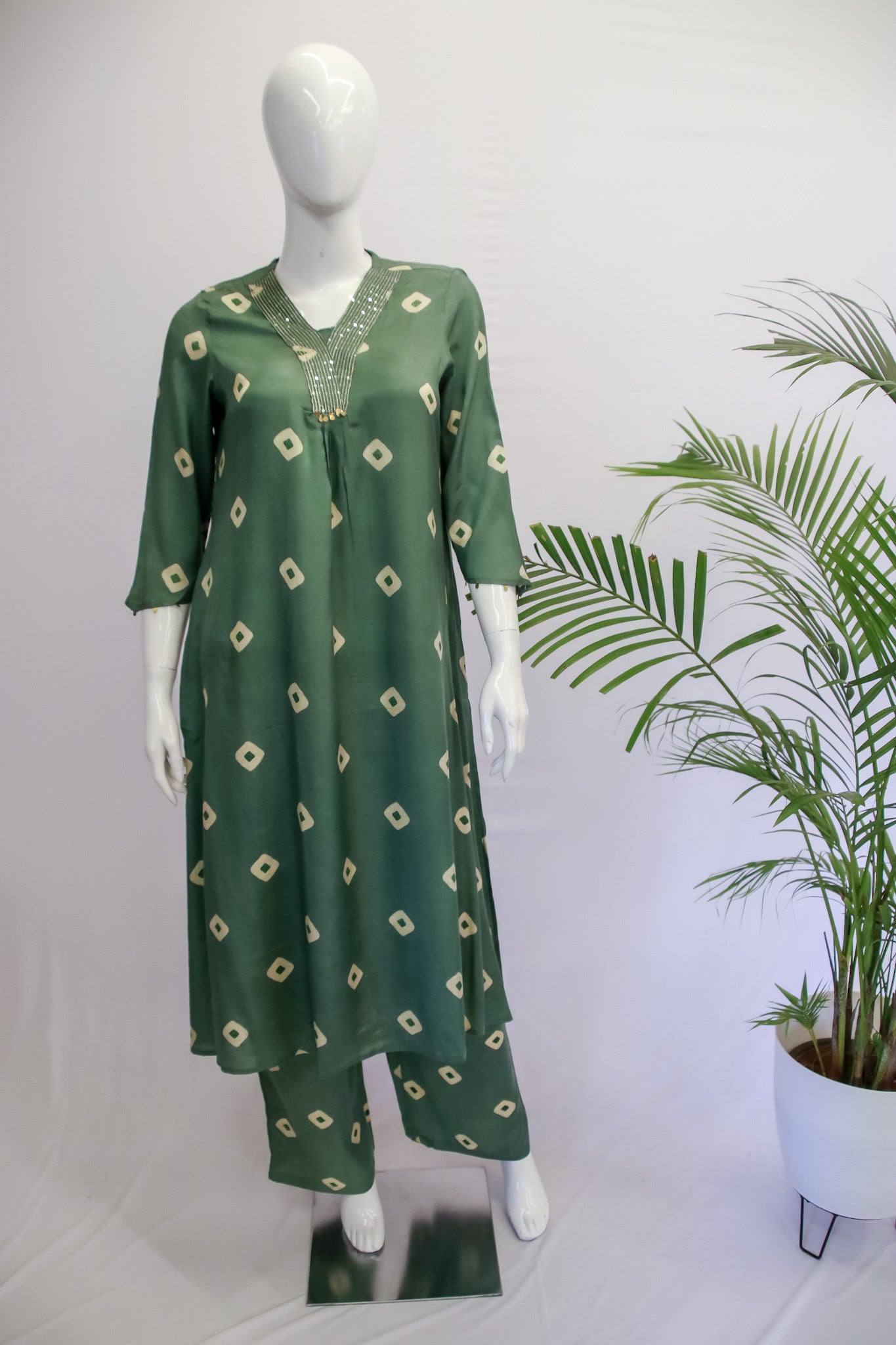 Muslin Green / Mustard Top and Pant Set