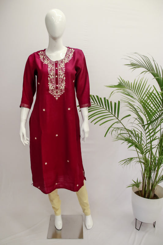 Rani Pink Silk Kurti