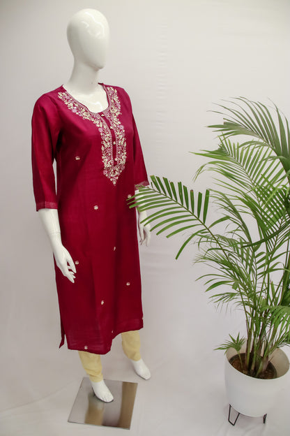 Rani Pink Silk Kurti