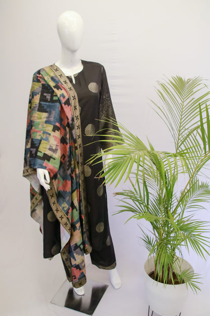 Black Silk Dupatta Set