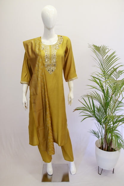 Mustard Silk Dupatta Set