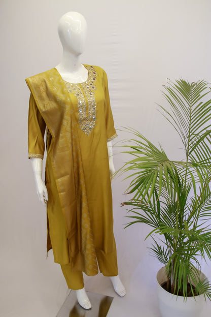 Mustard Silk Dupatta Set