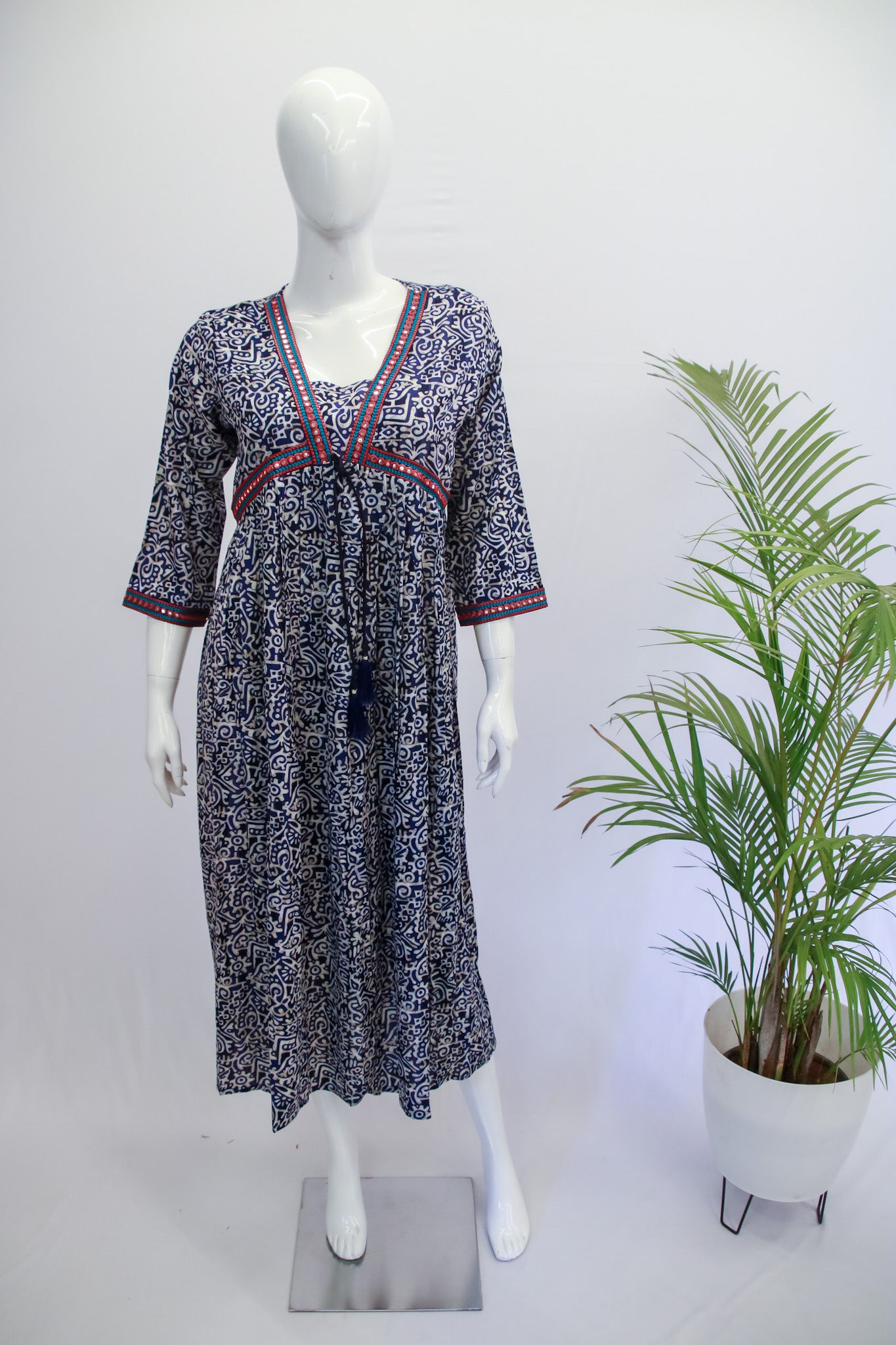 Rayon Alia Cut Blue & White Gown