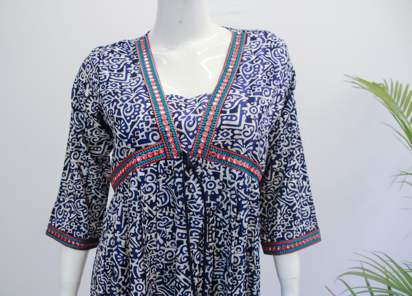 Rayon Alia Cut Blue & White Gown