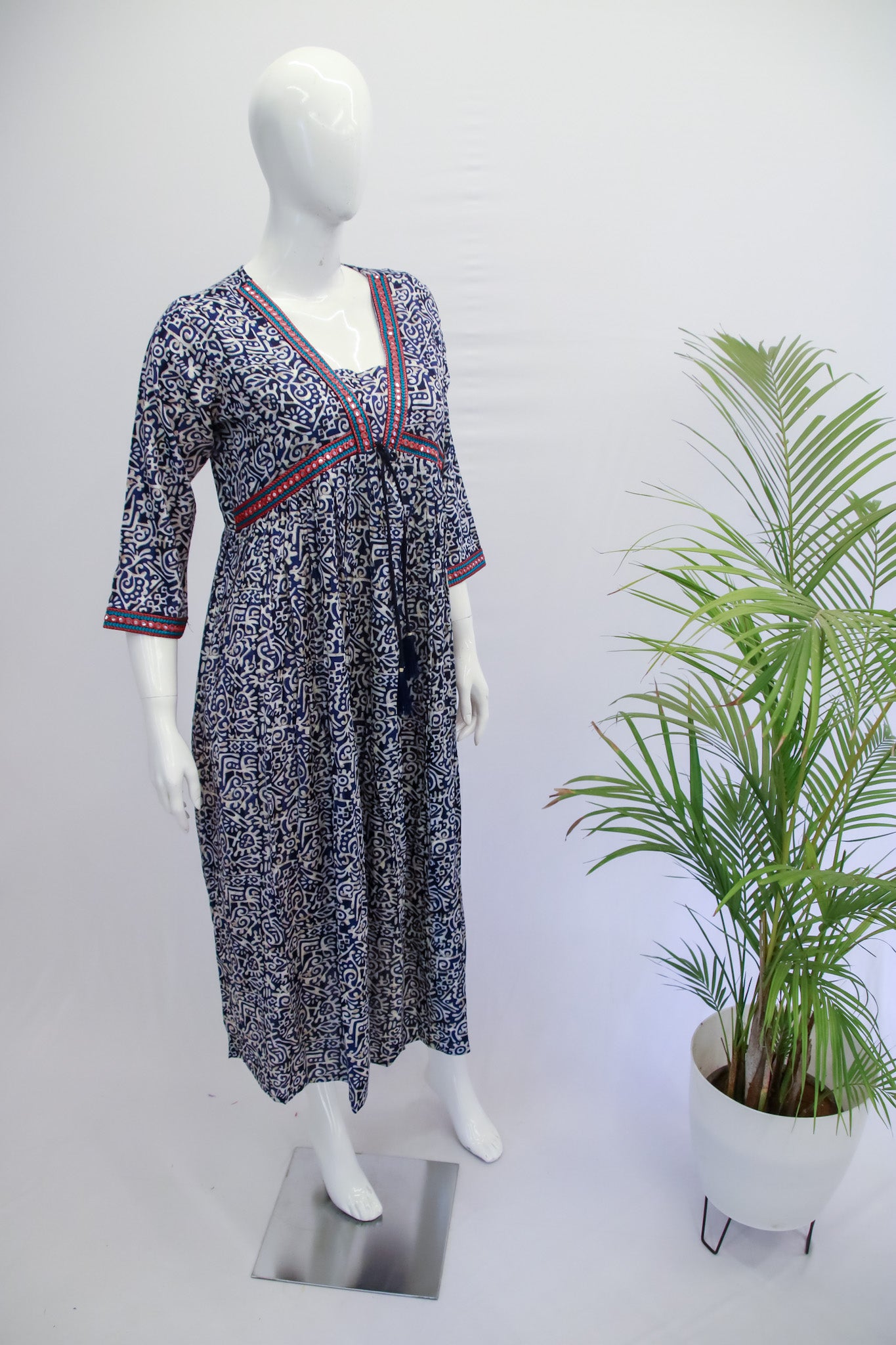Rayon Alia Cut Blue & White Gown