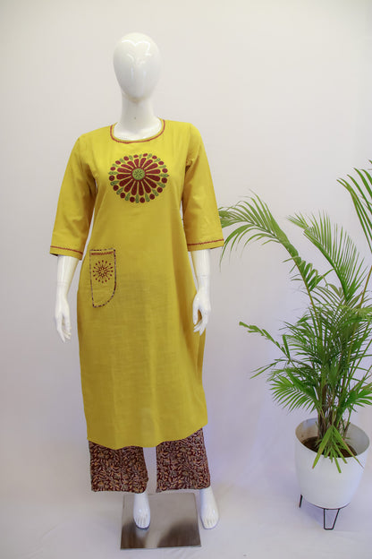 Yellow Cotton Top and Palazzo Pant Set