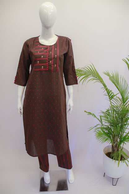 Brown Handloom Cotton Top and Pant Set