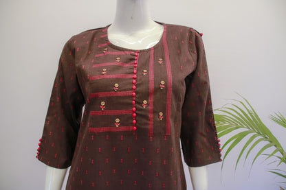 Brown Handloom Cotton Top and Pant Set