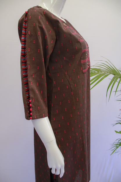 Brown Handloom Cotton Top and Pant Set