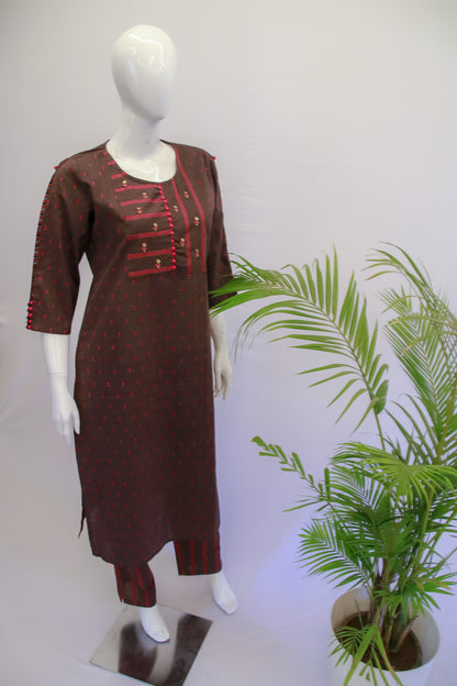 Brown Handloom Cotton Top and Pant Set