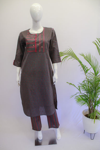 Grey Handloom Cotton Top and Pant Set