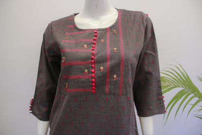 Grey Handloom Cotton Top and Pant Set