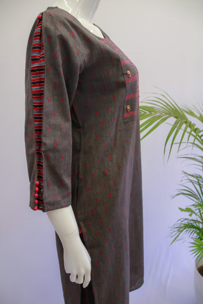 Grey Handloom Cotton Top and Pant Set