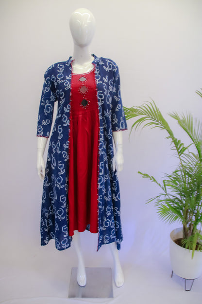 Detachable Indigo Jacket with Inner Dress