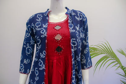 Detachable Indigo Jacket with Inner Dress