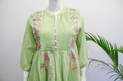 Pastel Green Mul Cotton Anarkali Dupatta Set