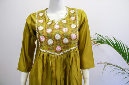 Muslin Silk Yellow Top and Pant Set