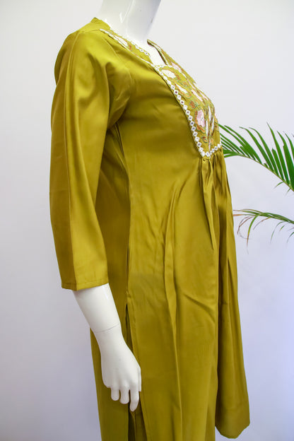 Muslin Silk Yellow Top and Pant Set