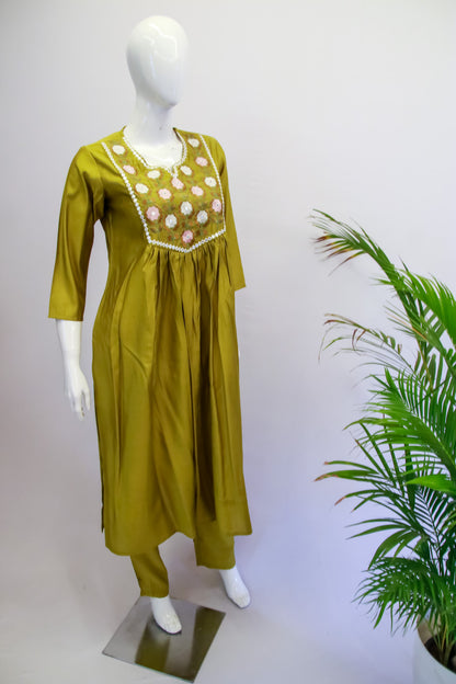 Muslin Silk Yellow Top and Pant Set
